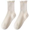 Women's Korean Style Lace Tube Socks, Perfect for Spring and Autumn. Trendy Japanese Inspired Long Socks with Wood Ear Edge.