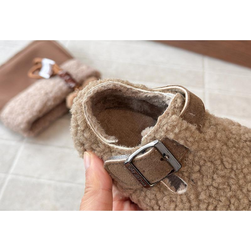 Vintage Korean Style Kids Fleece Lined Warm Fur Winter Shoes For Boys And Girls