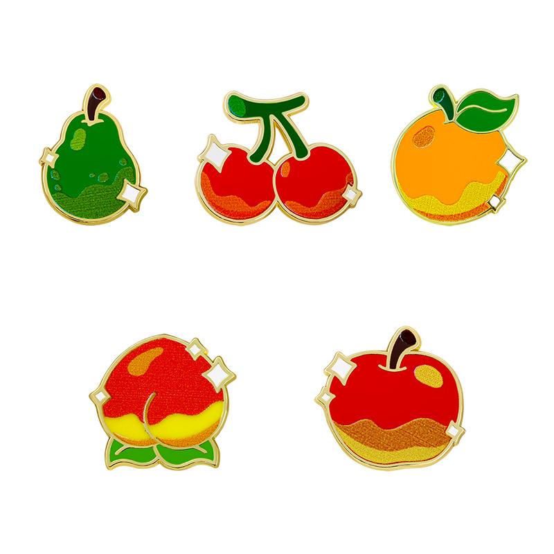 Japan and Korea creative fun fruit brooch cartoon cute apple cherry metal badge summer clothes backpack decoration