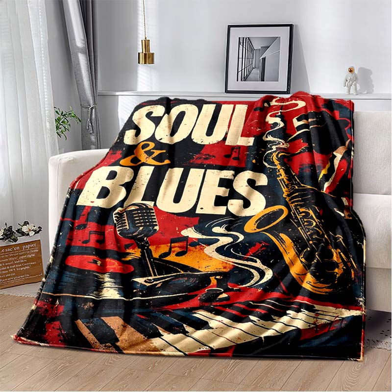 Colorful Graffiti Violin Print Flannel Blanket, Abstract Music Note Throw Blanket