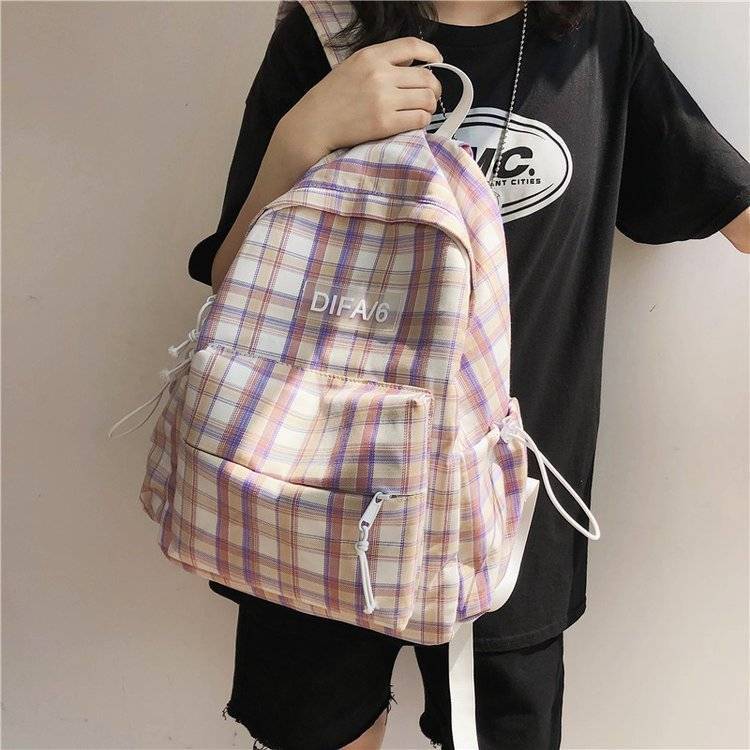 Plaid School Bag Female Korean Version 