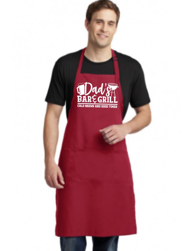 Dad s Bar and Grill Apron: 100% Spun Polyester, 2 Pockets, Machine Washable Unisex T-Shirt L