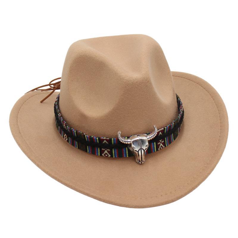 Ethnic Style Handsome Tibetan Hat Children'S Performance Top Hat Cow Head Warped Edge Western Cowboy Hat Sunscreen Sun Hat