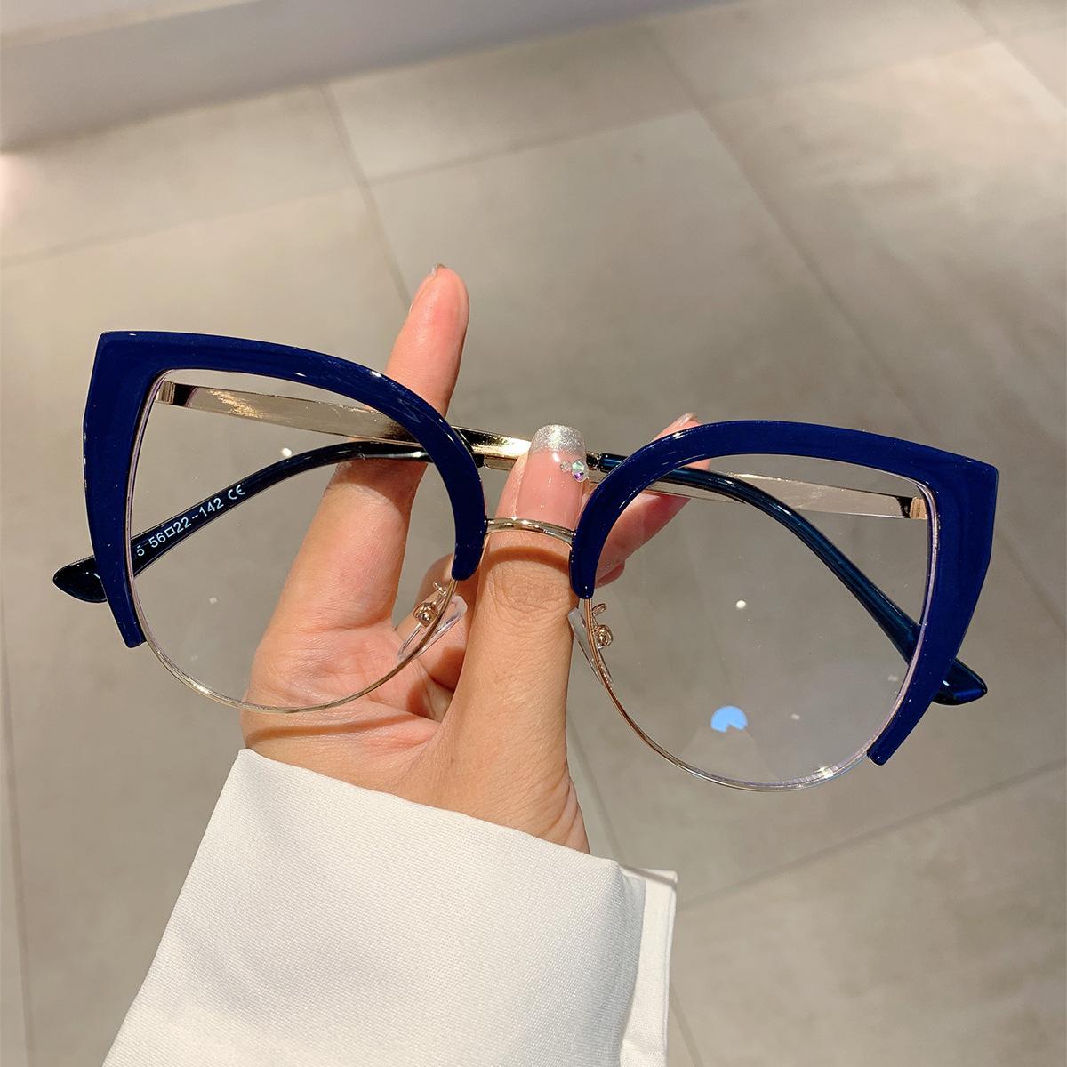 

Винтажная оправа «кошачий глаз» Новая стильная полуметаллическая оправа Женские очки Модный брендовый дизайн Очки без диоптрий EMA синий