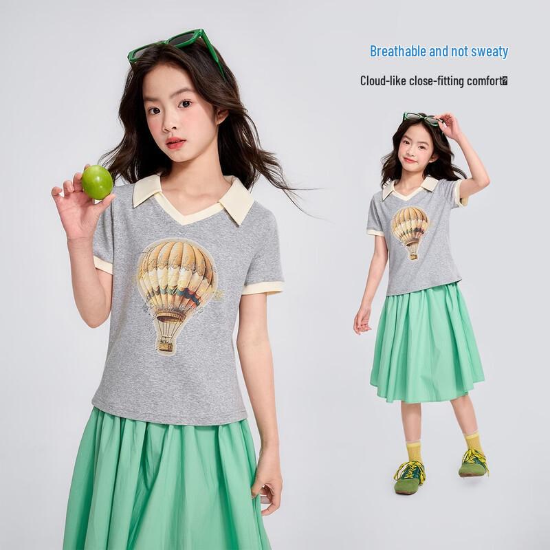 Princess Girls  Hot Air Balloon Print Short Sleeve T-Shirt 110
