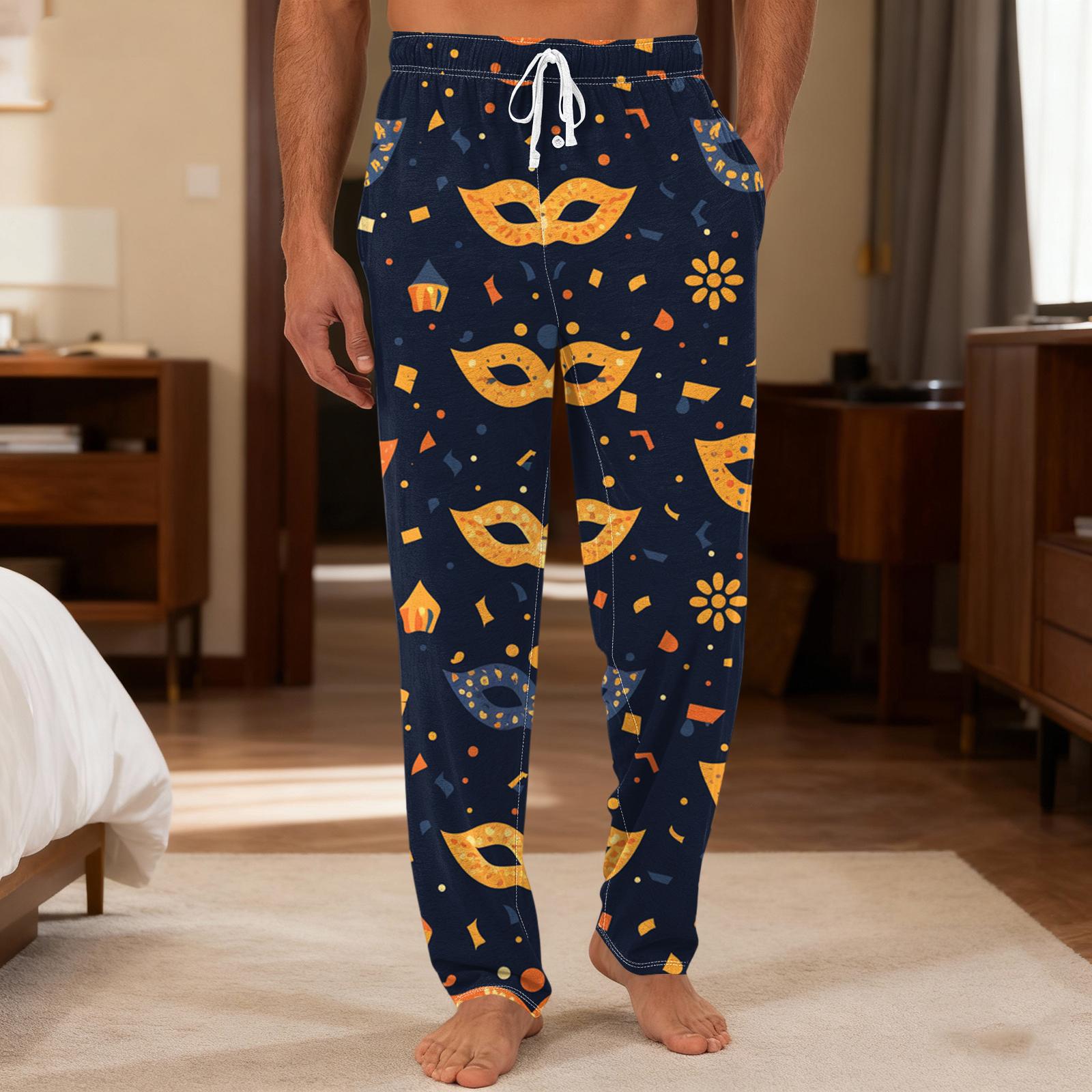 

Мужские повседневные брюки с однотонным вязанным узором и карманами для домашней пижамы S жёлтый