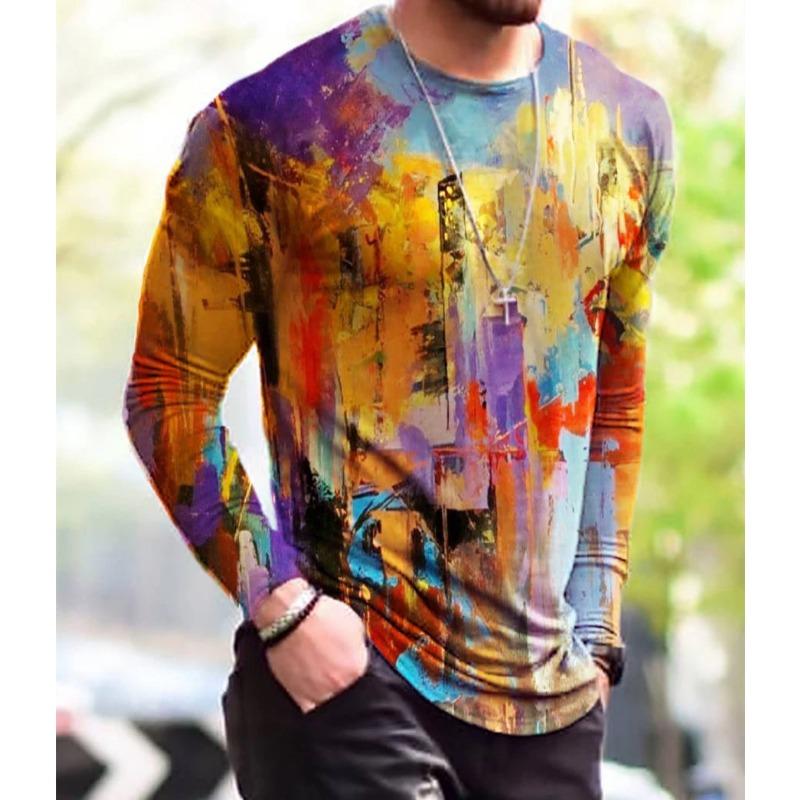 Vintage Punk Street Style Men's Long Sleeve T-Shirts Spring Autumn 3D Printing Youthful Vitality Tops Tees Plus Size 6XL