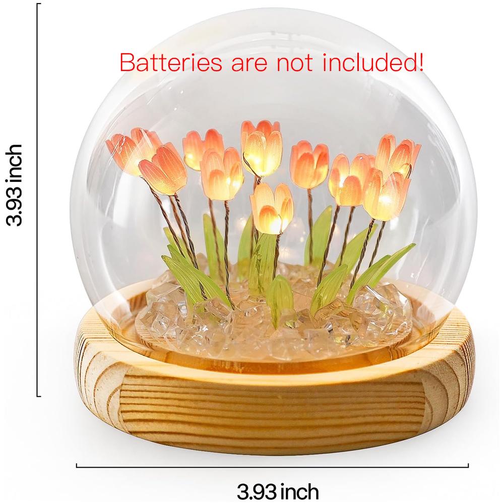 

Tulips Night Light Cute Flower Lamp in Glass Dome,Romantic Home Room Decor, Anniversary Birthday Gift for Women Girlfriend Mom