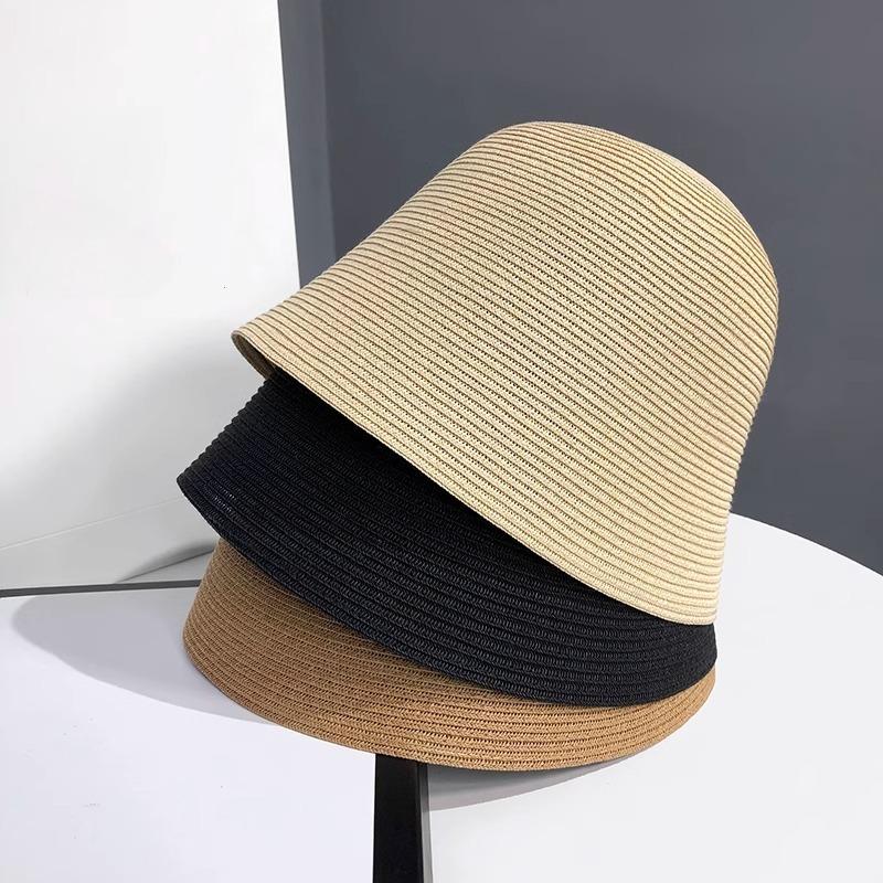 Ladies Summer All-match Shade Straw Hat Holiday Cool Hat Seaside Beach Fisherman Hat Foldable Japanese Bell-shaped Pot Femal