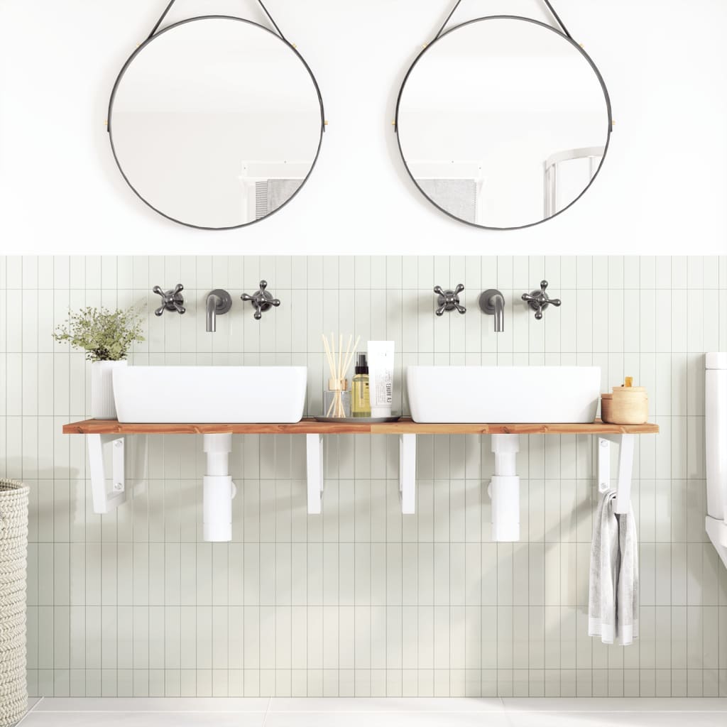 Vidaxl Wall Shelf Under Sink, Steel and Solid Acacia Wood