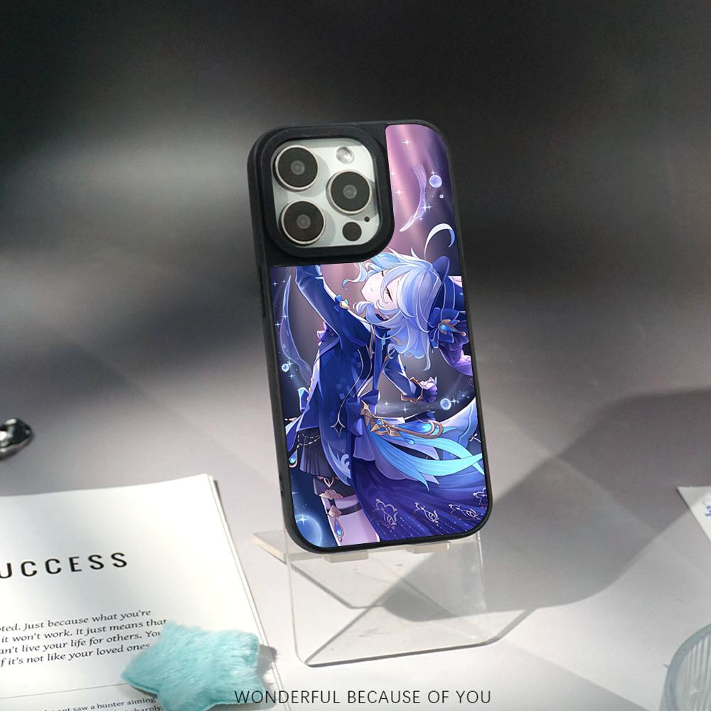 

Genshin Furina game girl pattern Phone Case for iPhone 17 16 e 15 14 13 12 Pro Max Sheepskin Silver-edged protective case iPhone 12