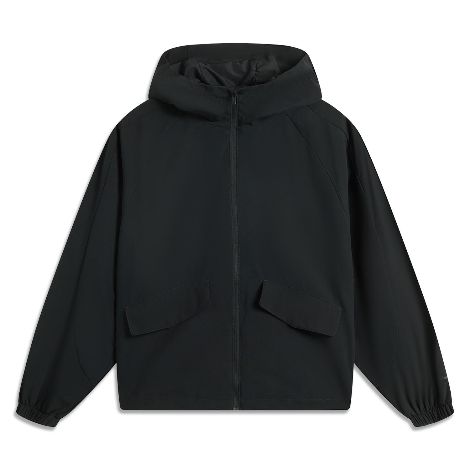 

Li-Ning Comfortable Minimalist Versatile Solid Color Zipper Casual Hooded Loose Windbreaker Women outerwear Black AFDV972-2 XL