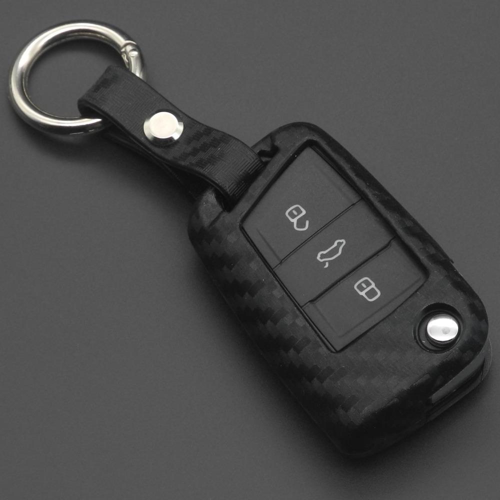 Jingyuqin 3 Buttons Remote Carbon Silicone Key Case For VW Polo Golf 7 Tiguan Skoda Octavia Kodiaq Karoq Seat Ateca Leon Ibiza