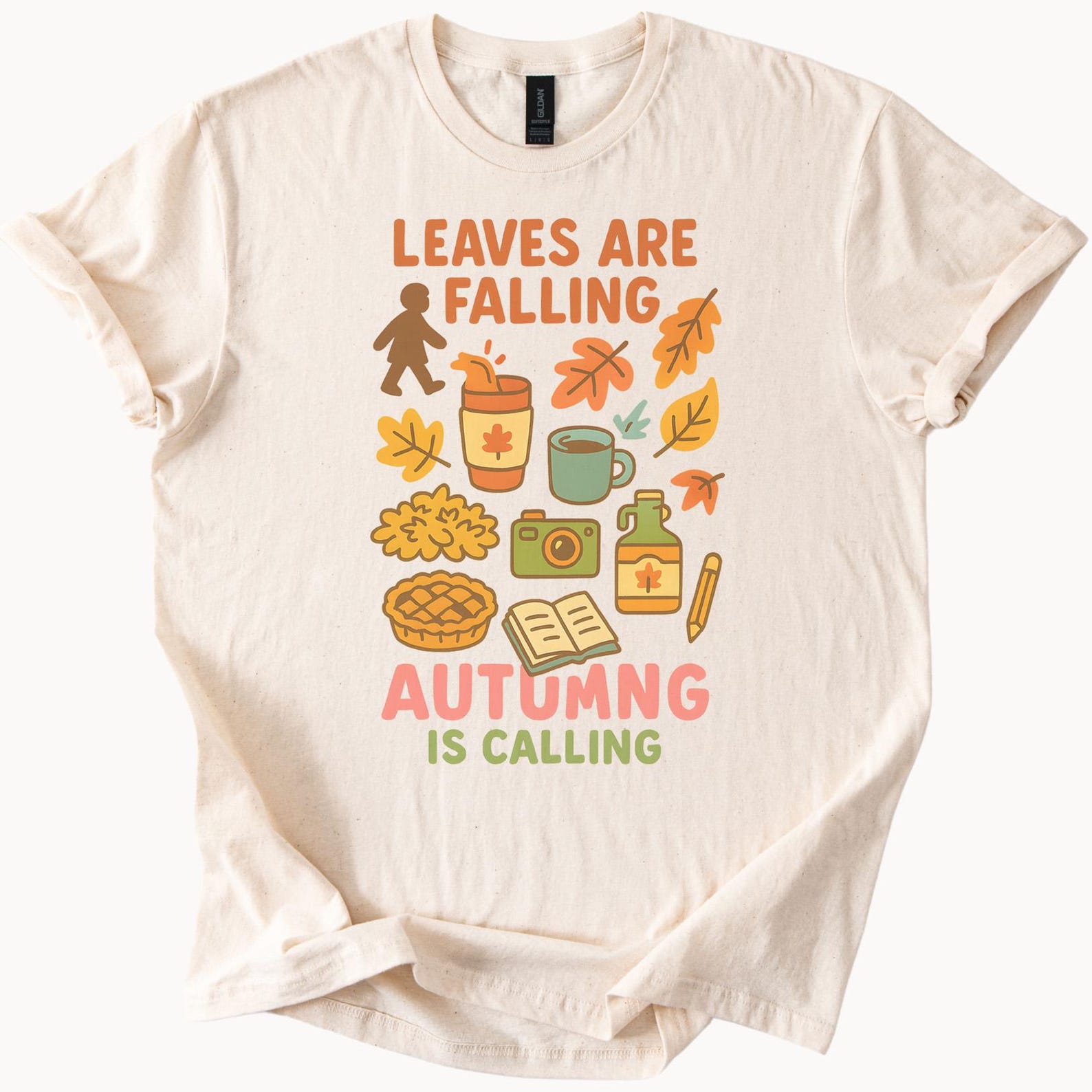 Leaves Are Falling Autumn Is Calling Graphic Shirt Fall Coffee Pie Books Cute Leaf Art Nature Autumn Shirt Cozy Fall Season Tee 130