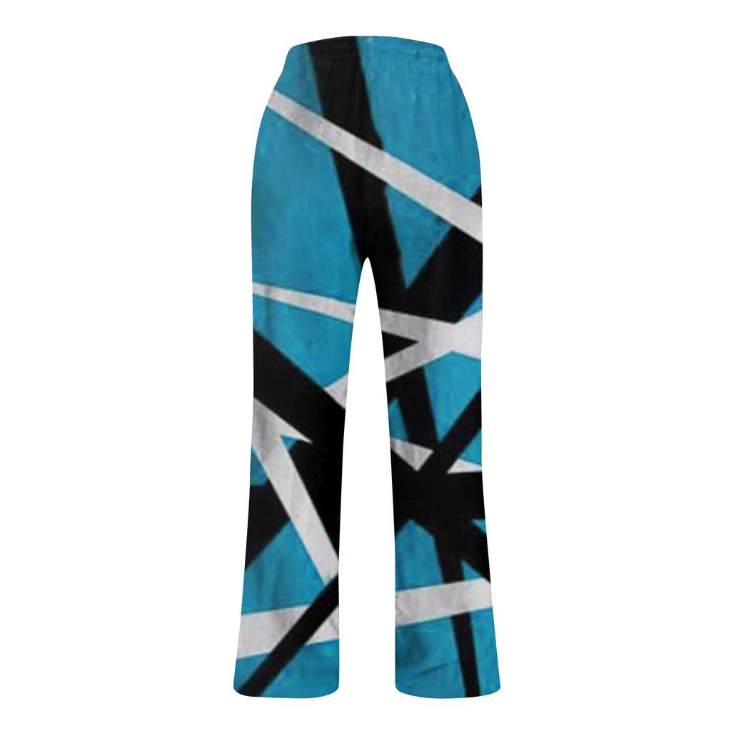 Men's Loose Casual Color Cotton Linen Trousers Elastic Tie Printed Straight Pants