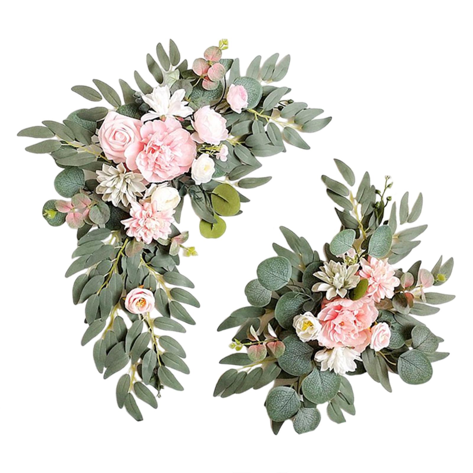 2Pcs Artificial Wreath Door Hanging Flower Swag Decoration Home Decor Front Door Wedding Arch Flower for Window Outdoor Holiday