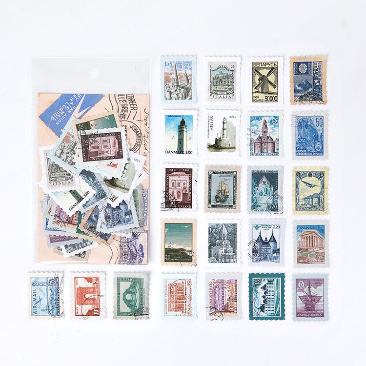 46pcs Vintage Stamp Butterfly Art paper Stickers Scrapbooking Decorative Stationery Junk Journal DIY Material Arts Deco Stickers