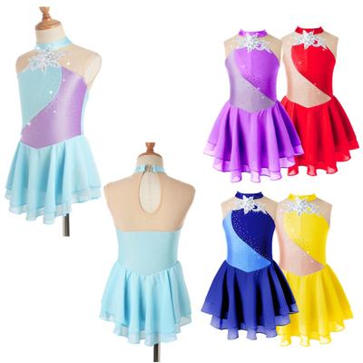 Rhinestone Sequins Figure Ice Skating Dress for Girls Kids Ballet Dance Dress Child Gymnastics Lyrical Dance Dress Costumes