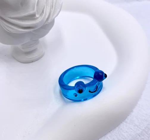 Cool Smile Frog Transparent Rings for Women Girls Funny Personality Wholesale Cartoon Animal Kawaii Ring Fashion Jewelry Gifts