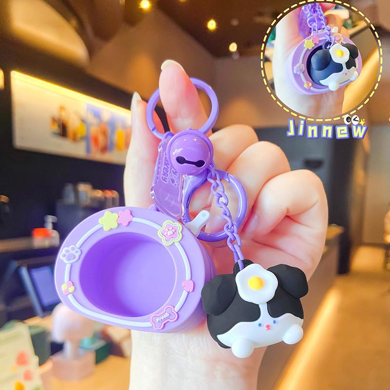 Resin Puff Playful Dog Keychain Colorful Cartoon Style Cute Key Ring Decorative Charm