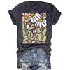 Women's Casual and Fashionable T-shirt with Plant and Flower Patterns Round Neck and Short Sleeves