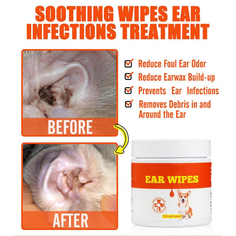 100Pcs Pet Remove Dirt From Eyes And Ears Wipes Dog Cat Earwax Clean Ears Odor Remover Pets Wet Tissue Cleaning Tools Supplies