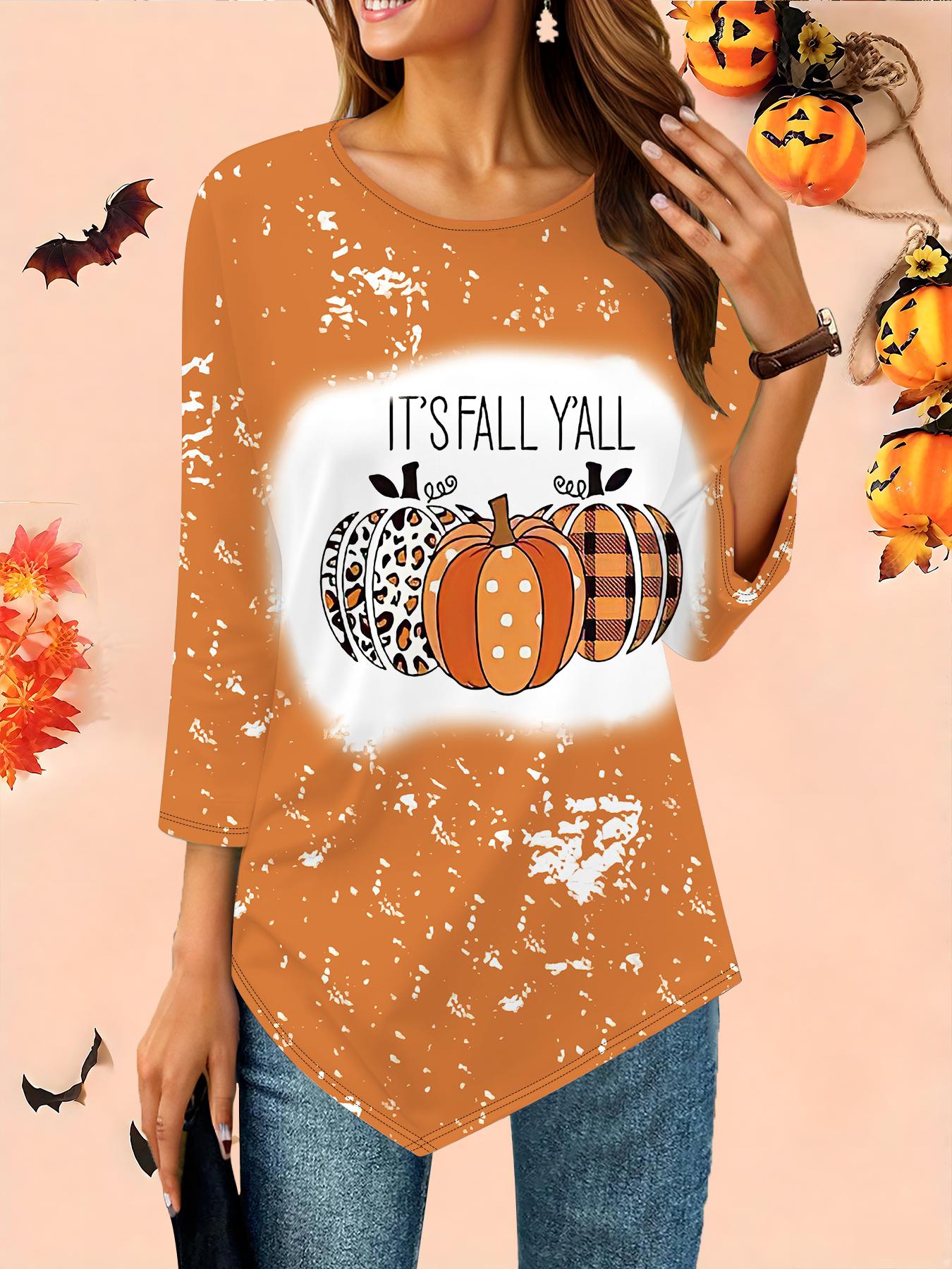 

Женская свободная футболка с круглым вырезом и рукавом три четверти, 3D-рисунок на Хэллоуин, идеальный подарок на Хэллоуин и Рождество XS оранжевый