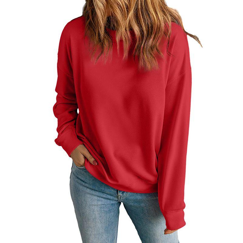 American Leisure Loose Easiest for Match Long Sleeves Bottoming Shirt for Women 2025 Fall New Arrival Pure Color Crew Neck Pullover Sweatshirt Women