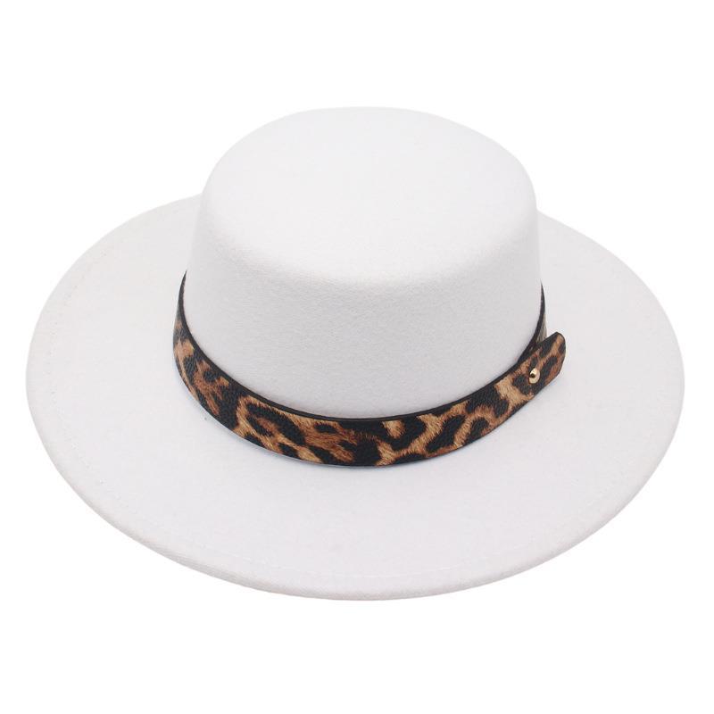 Leopard Print Jazz Hat Stage Performance Top Hat French Woolen Hat Hepburn Style Flat Top Retro Style Felt Hat