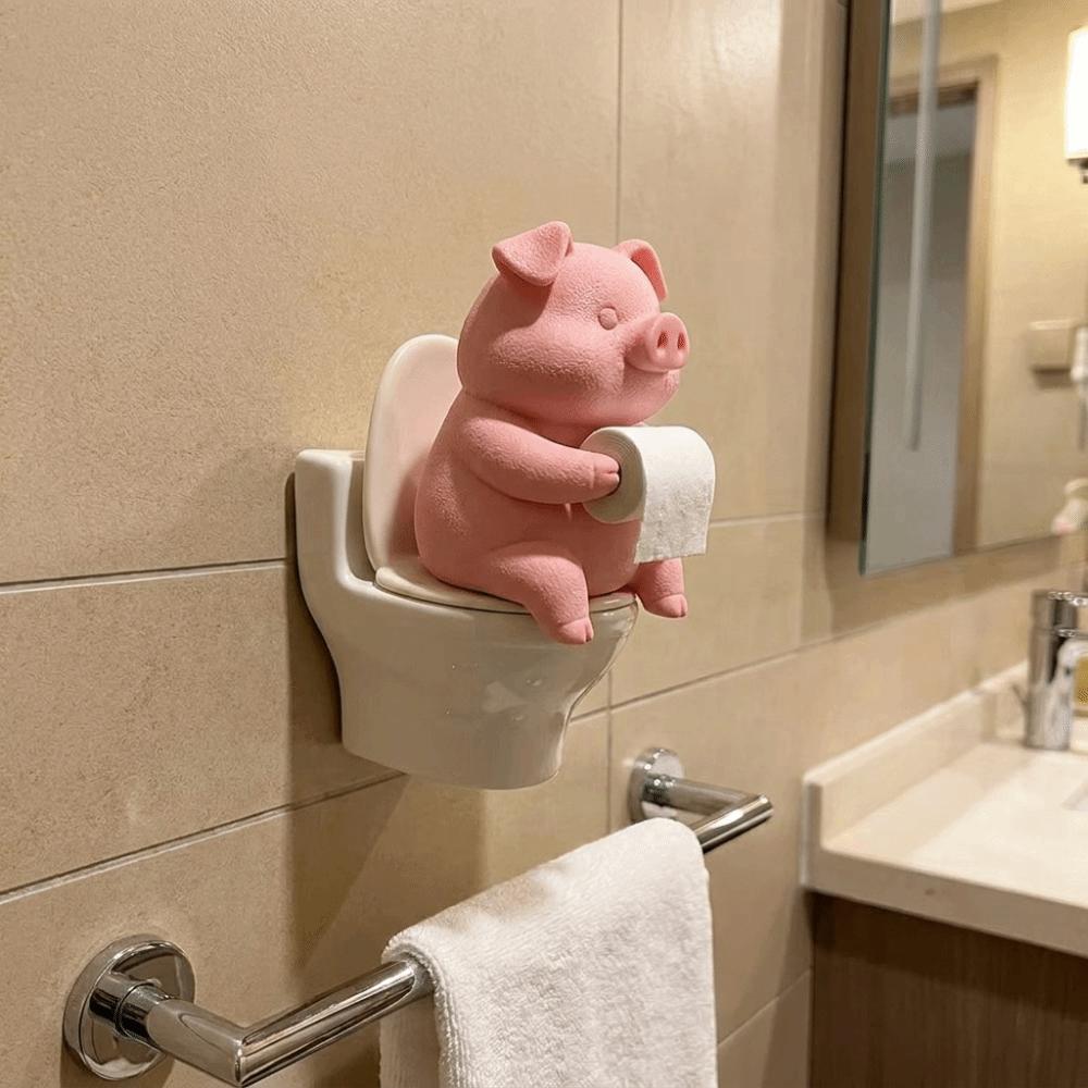 Cartoon Pig Figurine 3D Printed Toilet Pig Decoration Novelty Pig Sitting on Toilet Gift