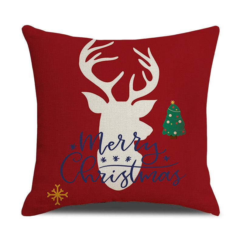 Christmas Pillow Cartoon Red Print Elk Snowflake Sofa Bedroom Linen Cushion Cover