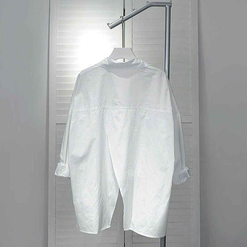 Weiße Blusen für Damen Oversized Tops Streetwear Koreanische Mode Freizeithemden Geschlitzt Unregelmäßig Vintage Bluse