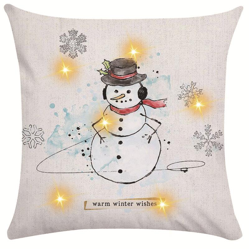 New Christmas Decorative Cushion Cover Snowman Print Cushion Cover LED Pillow Light Cushion
