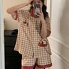 Doll Collar Premium Red Plaid Sausage Puppy Pajamas Women's Summer Short-sleeved Shorts Set Girl Loungewear