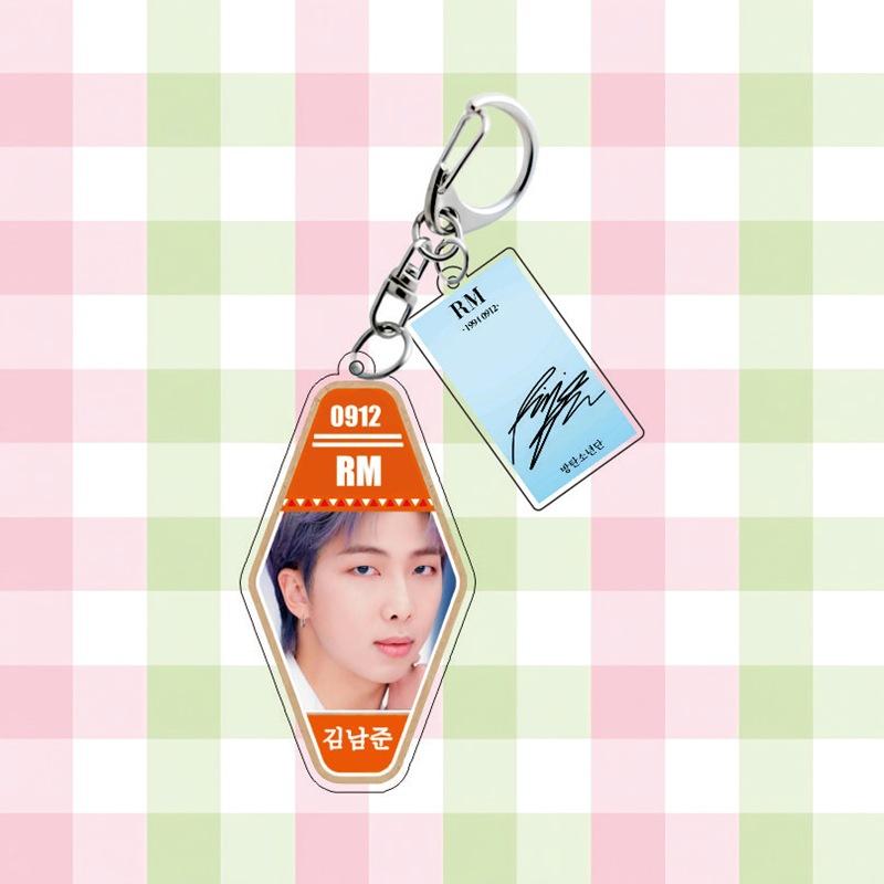 BTS Keychain, Bangtan Boys Keyring with Photo, Birthday & Signature Tag, Kpop ARMY Fans Bag Charm(Jin / RM / Suga / Jimin / V / J-Hope / Jungkook)