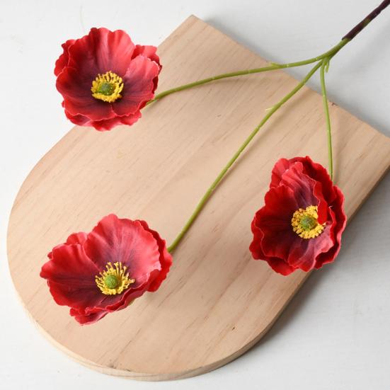 3 Heads Full Blooms Artificial Flower Real Touch Fake Silk Flower Branch with Long Stem for Home Kitchen Party Table Centerpiece