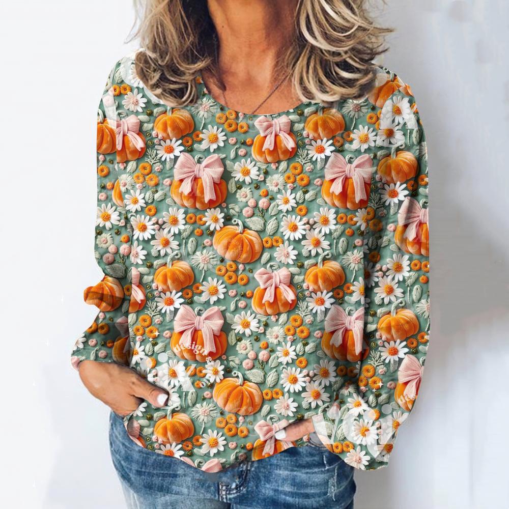 3d Printed Women's T-Shirt Christmas And Halloween Costume Round Neck Long Sleeved Spring/Autumn Casual Party Top Cute Cartoon