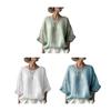 Women Tops Round Neck Half Sleeve Loose Fit Pullover Tops Pure Color Soft Fabric Casual Blouse Daily Wear