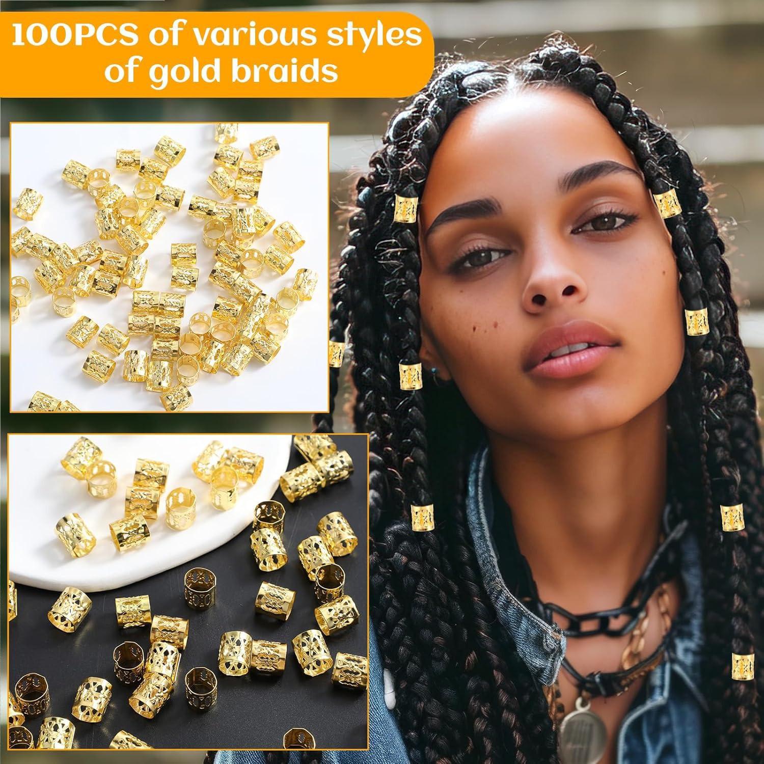

100-Piece Set: Gold & Silver Hair Extension Rings - Hollow Design for Dreadlocks and DIY Accessories золотой