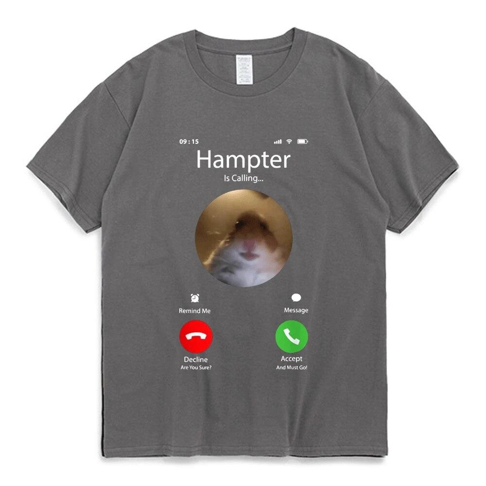 Dank Meme Hamster Staring Front Camera Hampter Calling T Shirt for Unisex Women Cute Oversized Graphics T-shirt 100% Cotton Tees