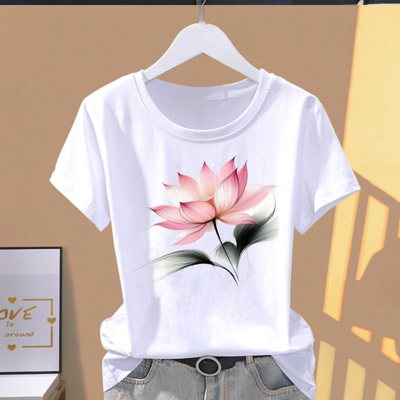 

(Asian Size) sweet butterfly love trend Clothing Print Graphic Tee Female Casual Fashion T Women s Top Short Sleeve T-shirts S