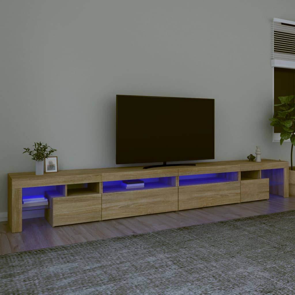 Vidaxl Szafka Pod Tv Z Oświetleniem Led, Dąb Sonoma, 290X36,5X40 Cm