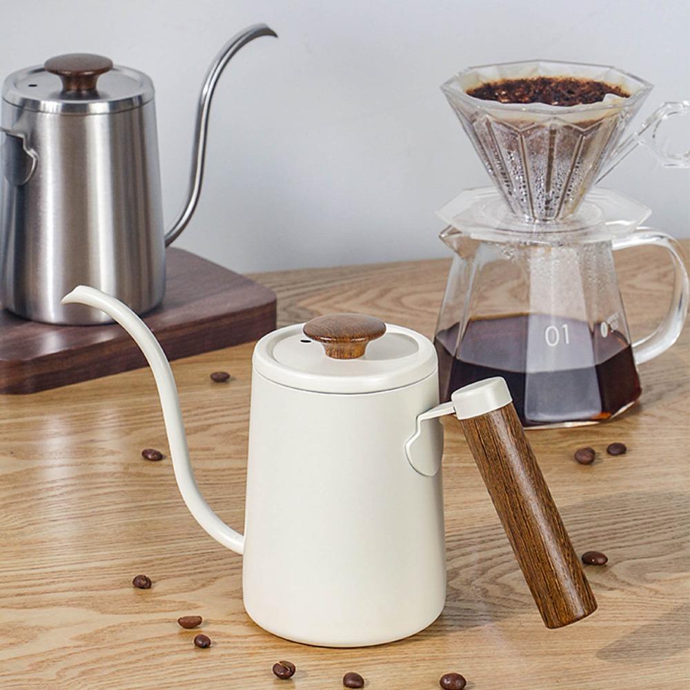 304 Stainless Steel Pour Over Coffee Kettle Wood Handle Narrow Spout Kettle Office Use