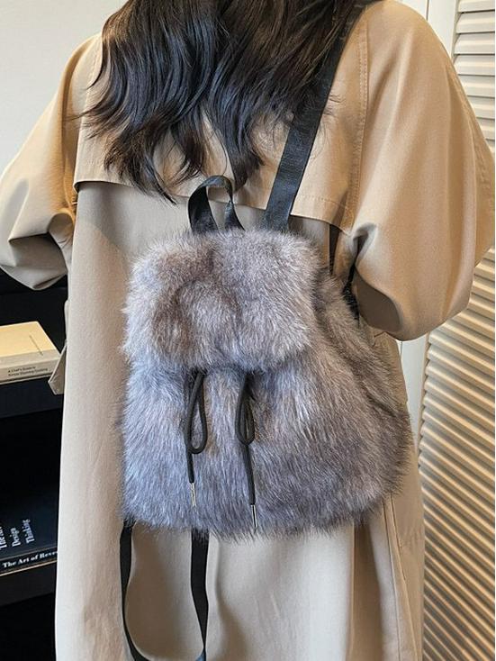 Pluszowy plecak: Modny styl jesienno-zimowy, casualowy i wszechstronny, wysokiej klasy puszysty design o dużej pojemności