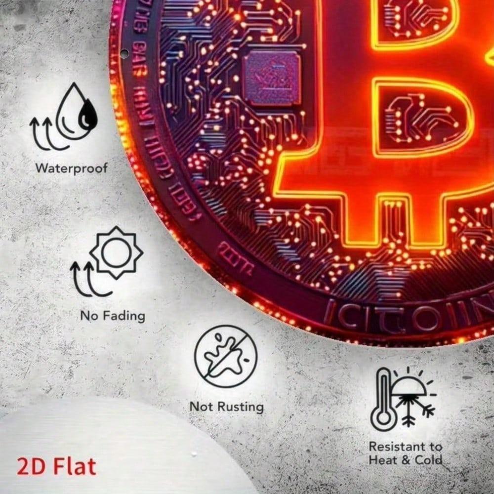 1PC Bitcoin Crypto Metal Wall Art Glitter Red Orange Sign Home Office Mining Decor