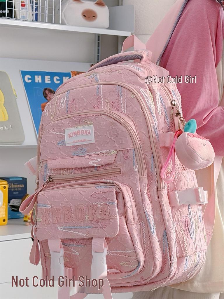 Cute Lightweight Rainbow Pleated Backpack for High School & Middle School Students