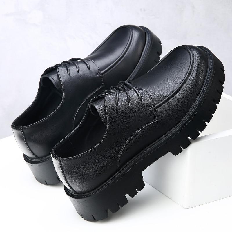 Large Size 4 Casual Leather Shoes Men's Autumn New Business Dress Thick Sole Heightening Men's Big Head Leather Shoes
