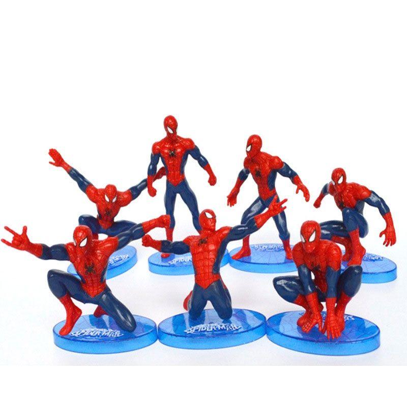 7pcs Mini Spiderman Figures Pvc Miniatures Desktop Cake Topper Decoation