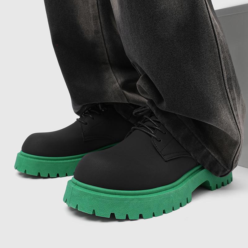 Men's Designer Derby Shoes Platform Sole Two-Tone Color Round Toe Elevator Casual Leather Shoes Ins Footwear Sneakers