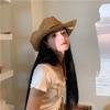 Foldable Straw Visor Hat Wide Brim Sun Protection Cap Fashion Western Cowboy Hat  Women Men